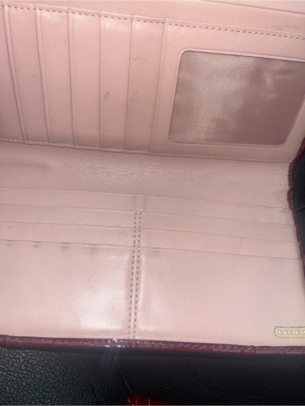 Coach Patent Leather Wallet & checkbook in Deep Burgundy with Gold Logo - Picture 13 of 15